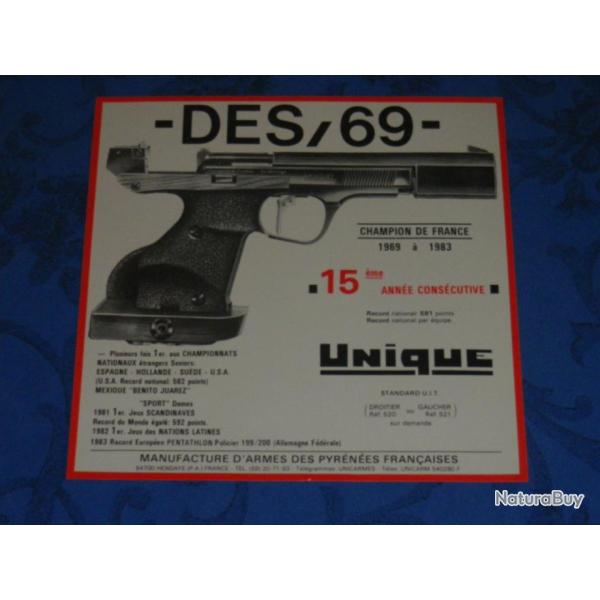 Feuillet pistolet UNIQUE DES/69