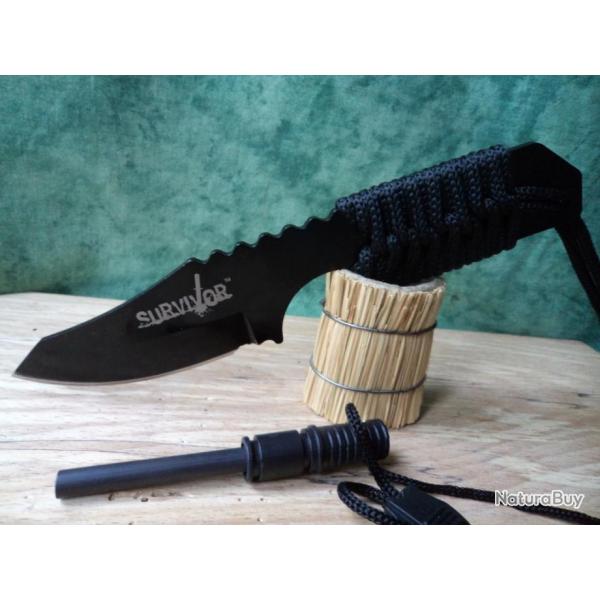 Lot de Couteaux - 2 Couteaux de SURVIE + Allume FEU Fire Start Lame Inox Id�al pour la Rando M4140