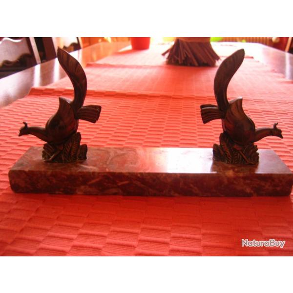 2 oiseaux presse papier marbre et bronze, magnifique