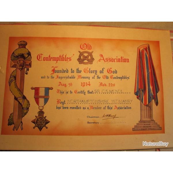 Certificat d'enr�lement de Sir C.S. MENDL R�giment NORTHAMPTONSHIRE YEOMANNRY