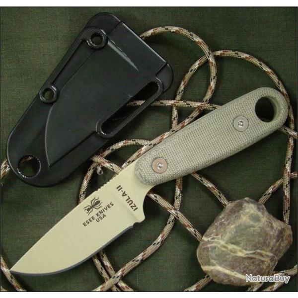 Couteau de Survie Izula II DT Version Desert Tan Carbone 1095 Manche Micarta ESEE Made USA ESIZ2DT