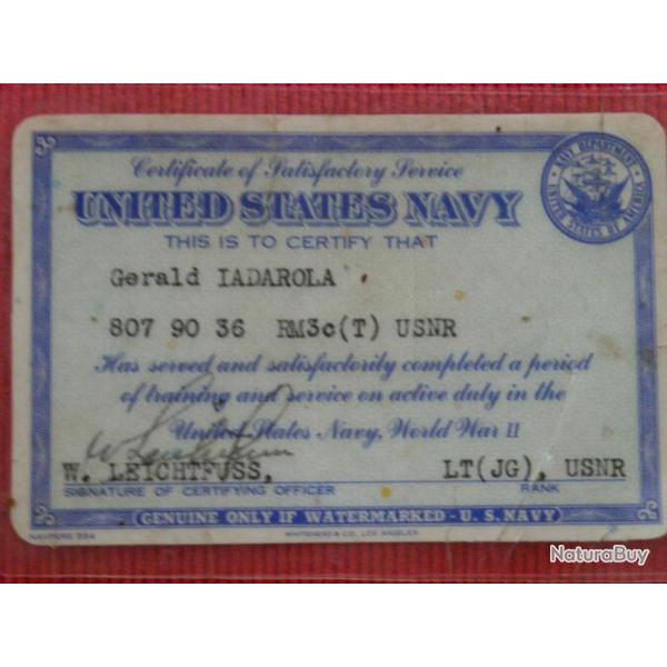 DOG TAGS US NAVY (MARINE AMERICAINE) + CARTE D'IDENTITE WW2