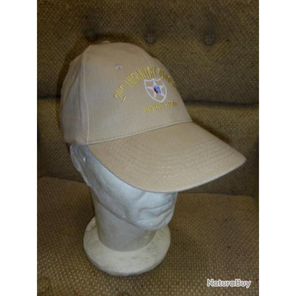 casquette beige 2nd INFANTRY DIVISION INDIAN HEAD ( MILITARIA 1944 NORMANDIE D.DAY USA JOUR J