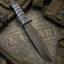 Couteau KABAR Black Fighter - KA1271 Lame Acier Carbone 1095 SERRATED Etui Cuir Cordura Made In USA