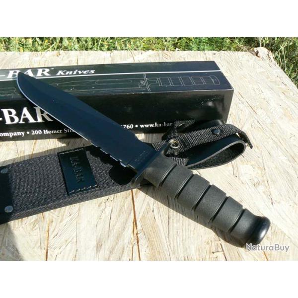 Couteau KABAR Black Fighter - KA1271 Lame Acier Carbone 1095 SERRATED Etui Cuir Cordura Made In USA