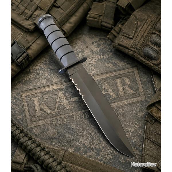 Couteau KABAR Black Fighter - KA1271 Lame Acier Carbone 1095 SERRATED Etui Cuir Cordura Made In USA