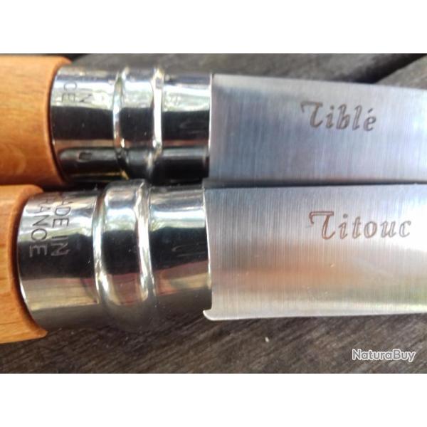 GRATUIT grav� � tes INITIALES  OPINEL Couteau n�6 dos lame couteau