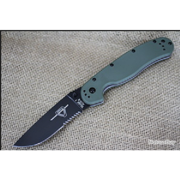 Couteau Ontario Rat 1 OD Green Acier AUS-8 Serrated Manche Nylon Linerlock ON8847OD