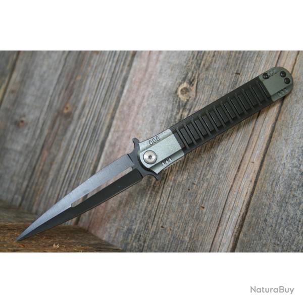 Couteau Stiletto Dague Uzi Covert Linerlock Ouverture Assiste Acier Inox Manche Alu UZIFDR009