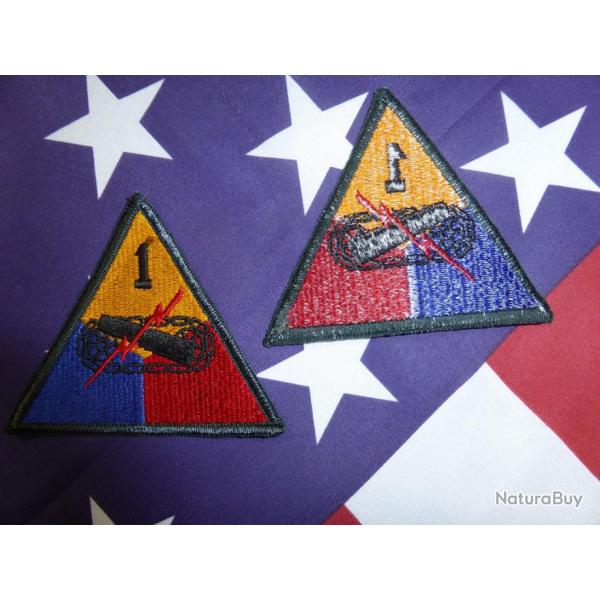 PATCH INSIGNE ORIGINAL WW2 1st ARMORED DIVISION ( NORMANDIE blinde char tank militaria