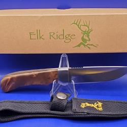 Couteau de Chasse Elk Ridge Lame Acier 440 Manche Bois Etui Nylon ER107