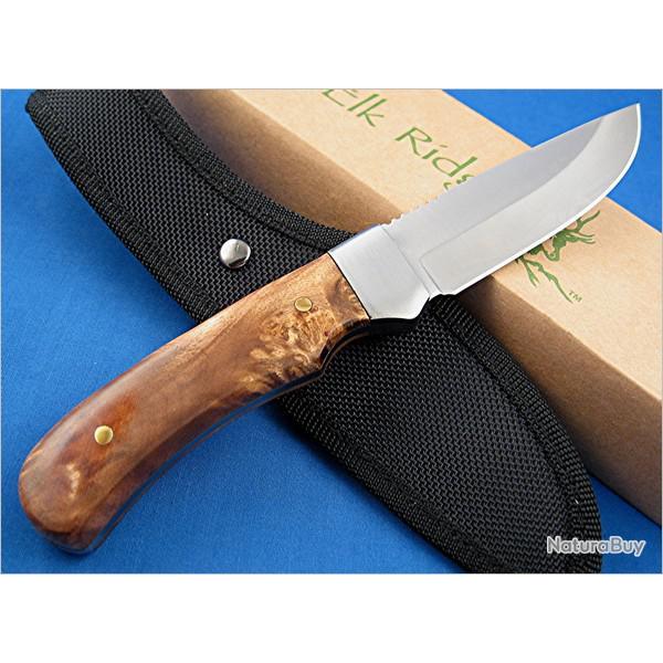 Couteau de Chasse Elk Ridge Lame Acier 440 Manche Bois Etui Nylon ER107