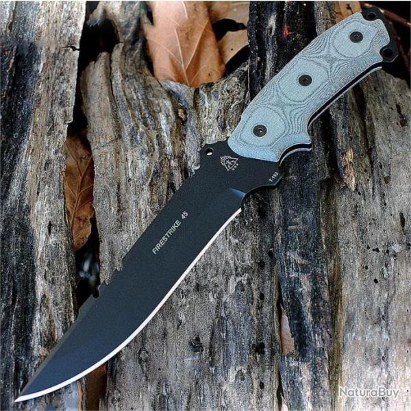 Couteau De Survie Tops Fire Strike Acier Carbone 1095 Manche Micarta Etui Kydex Made USA TP45