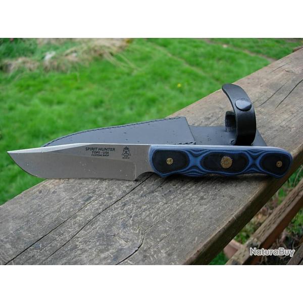 Couteau Tops Spirit Hunter Lame Acier 154CM Manche G-10 Etui Cuir Made In USA TPSHR02