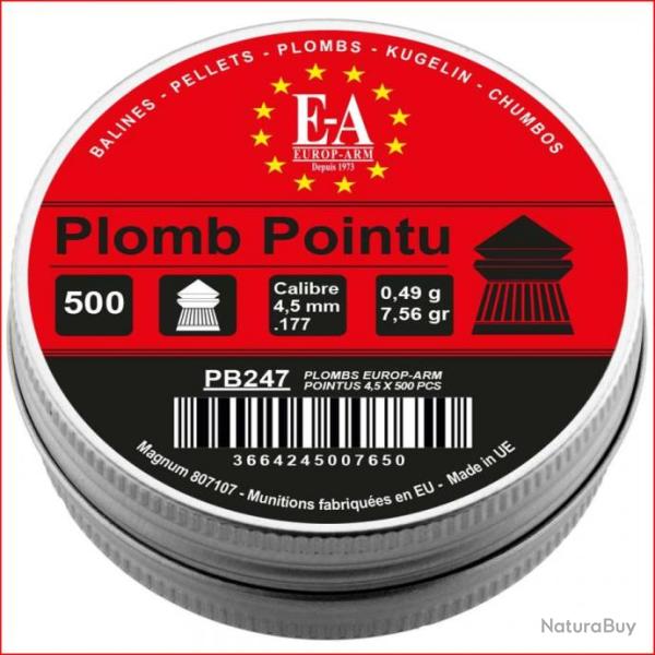 Plombs Europ-Arm  tte pointue cal. 4,5 mm
