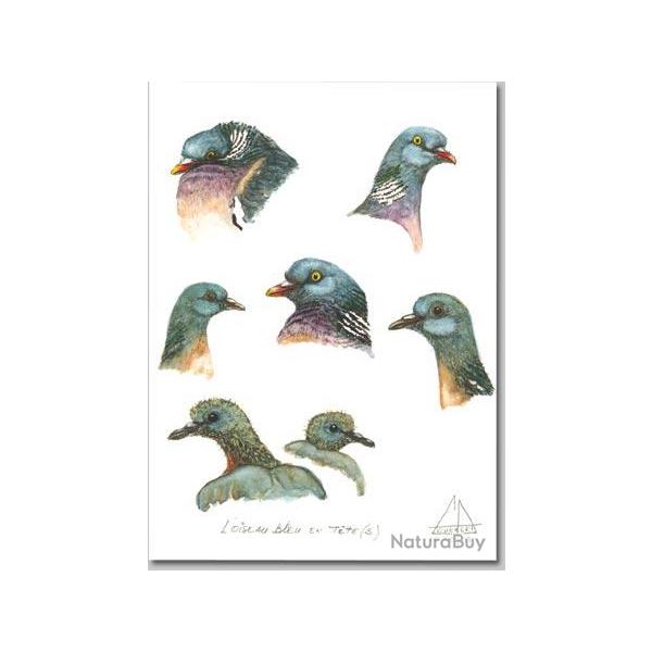 Aquarelle L'oiseau bleu en tte(s)