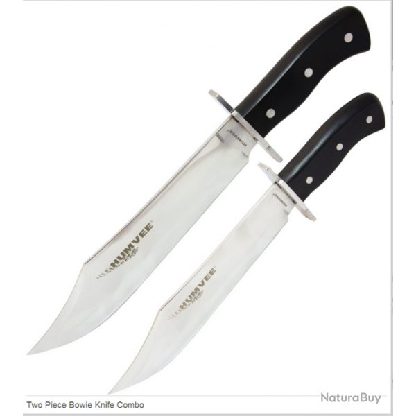 Lot de 2 Couteaux Humvee Bowie Lames Acier Inox Manche Bois Eui Nylon HMVBC03BK