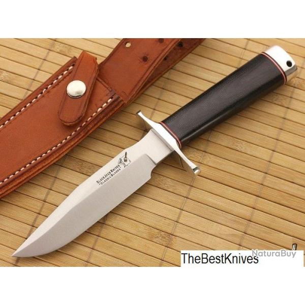 Couteau Blackjack Model 5 Black Acier A2 Manche Micarta Etui Cuir Made In USA BCB5BM