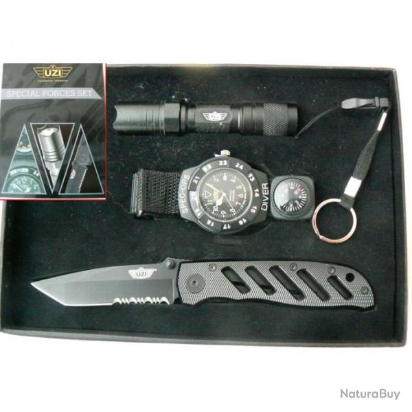 UZI Special Forces Gift Set UZI Couteau + Lampe-Torche + Montre UZISFS1 Boite Cadeau