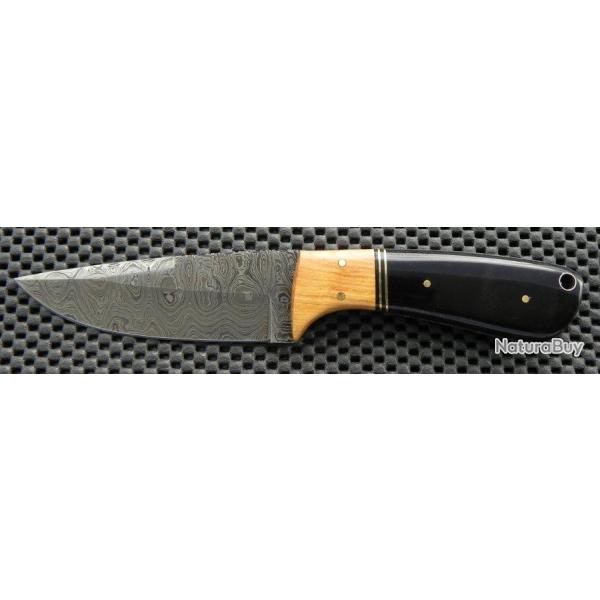 Couteau Damas The Wedge Fixed Blade Acier 256 Couches Manche Corne/Bois Etui Cuir DM1072