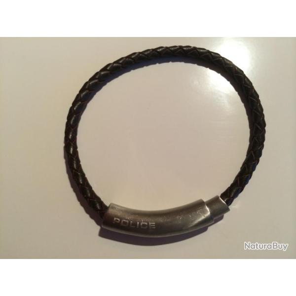 Bracelet marque police en cuir et inox avec attache  �menter