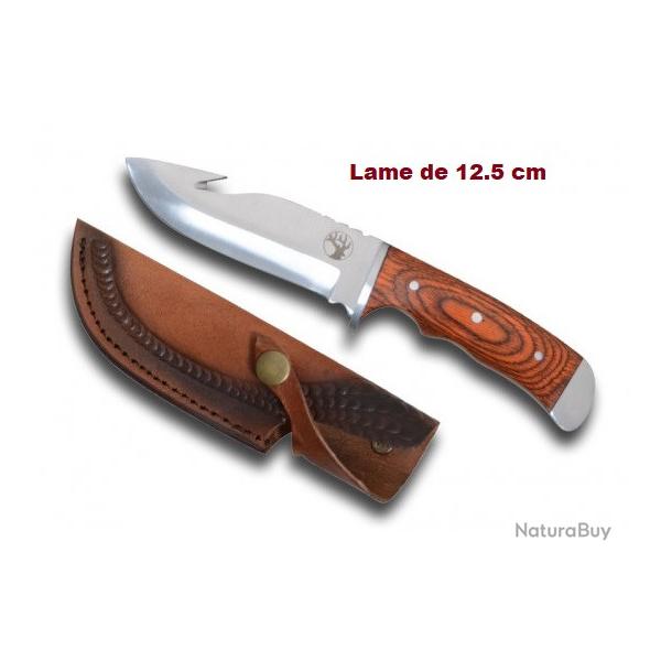 Couteau de chasse  d�cor Cerf avec Etui Cuir cousus lame de 12.5