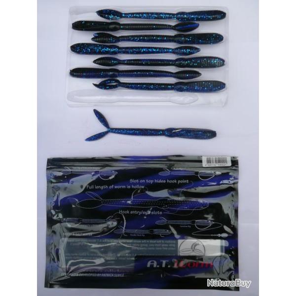 8 leurres SEBILE AT WORM 152/6 "SK SP63 black blue sparkie
