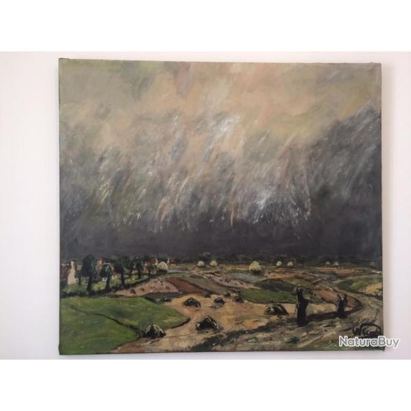 tableau paysage des flandres ou belgique huile sur toile