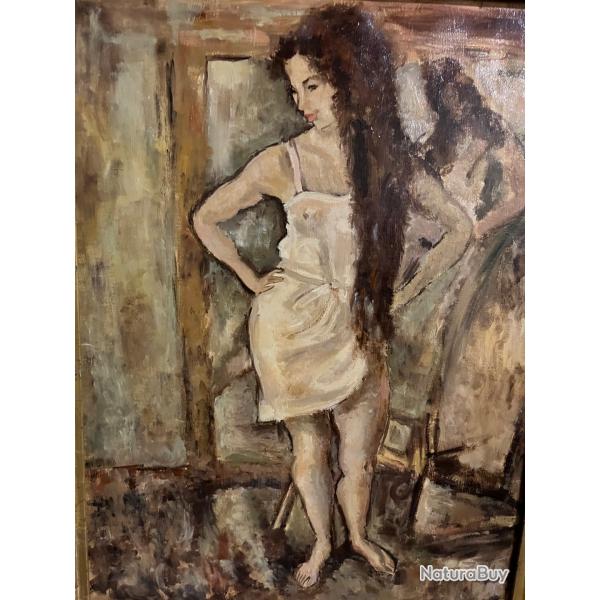 HERBERT Rene' jeune femme dans l'atelier huile sur toile