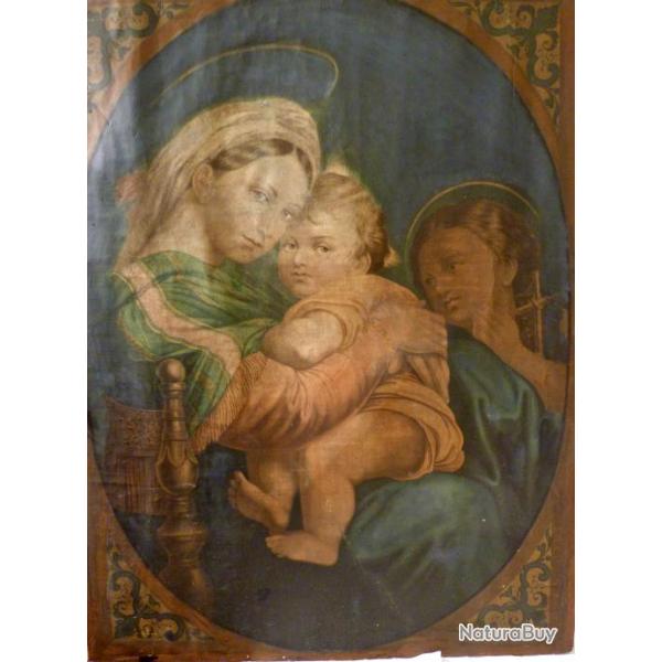 Vierge A L'enfant Huile Sur Panneau D'apr�s Rapha�l