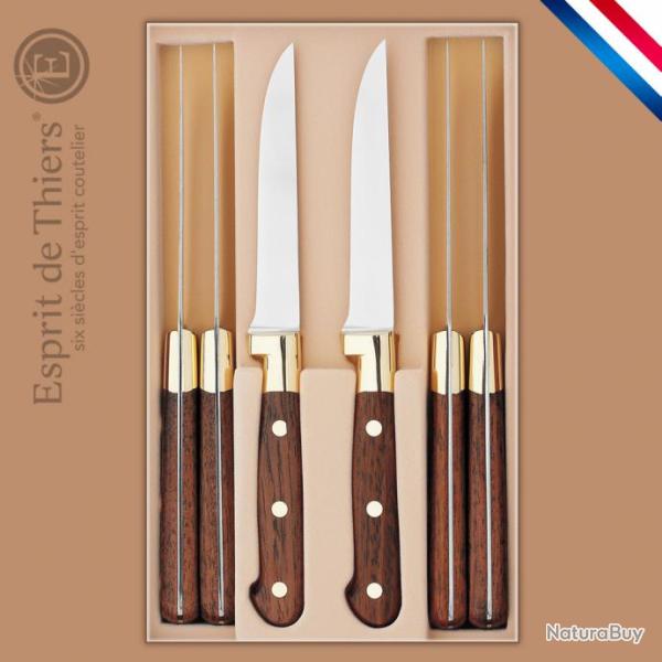 Coffret 6 couteaux steaks, mitre laiton, haute qualit�, palissandre