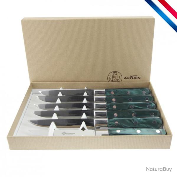 Coffret 6 Couteaux steak, nacrine verte, esprit de thiers - 11 cm