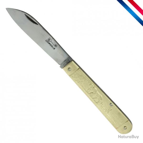Couteau coursolle charretier, manche laiton, d�cor laboureur