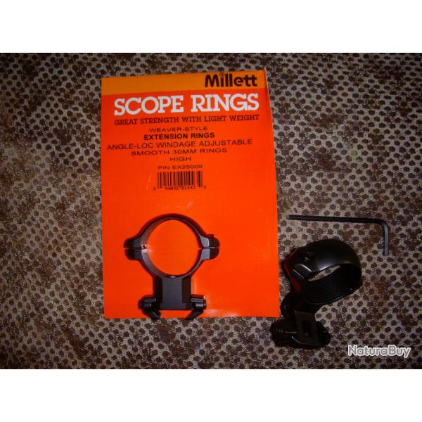 paire de collier MILLET  extension pour rail type WEAVER, diamtre : 30mm, hauteur : haut