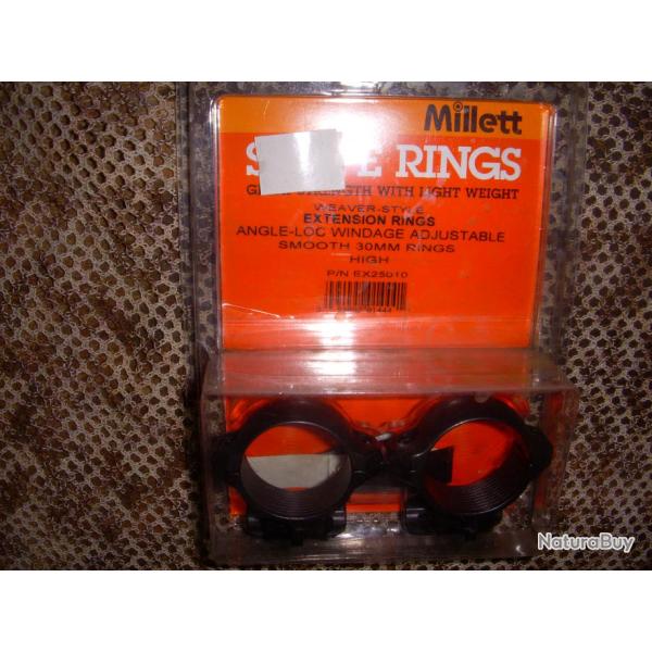 paire de 2 colliers diametre30 mm a extension MILLET pour embase type WEAVER