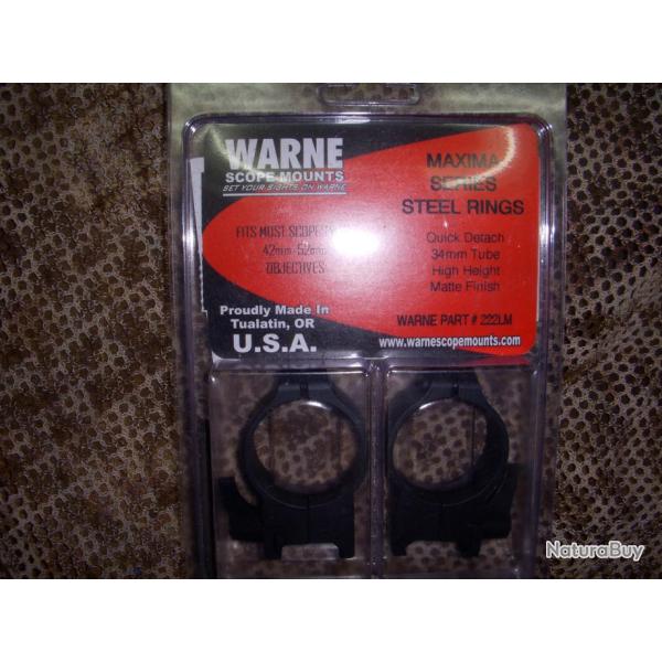 paire de collier WARNE � levier pour embase type WEAVER/PICATINNY  diam�tre 34 mm hauteur : HIGH