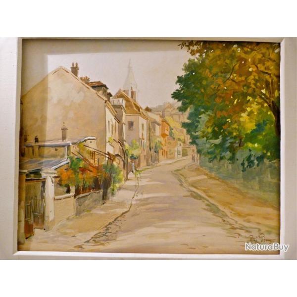 Ren� P�an Gouache Encadr�e De 1937 la butte Montmatre Paris