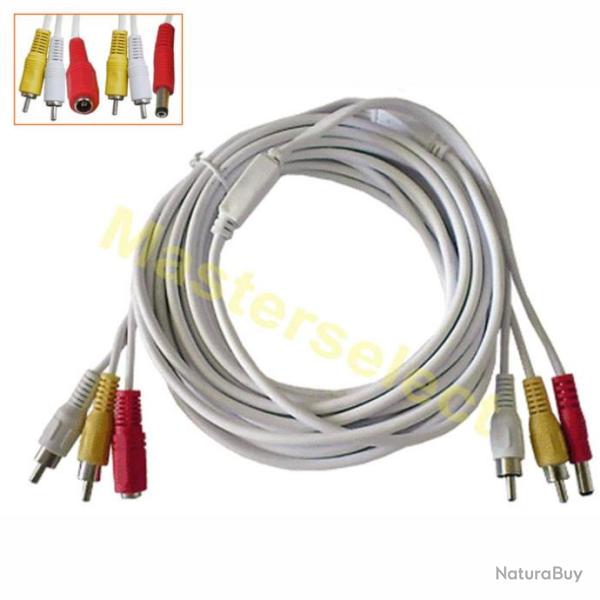 Cble d'alimentation audio video pour camera de surveillance bnc rca 50m filaire