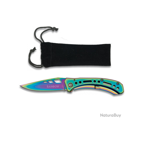 Couteau PLIANT de poche lame trou�e  � RAINBOW � couleur Arc en Ciel