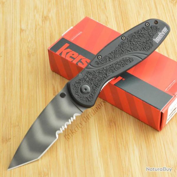 Couteau Kershaw Blur Tiger Striped Serr Acier 14C28N Manche 6061-T6 made USA KS1670TTSST