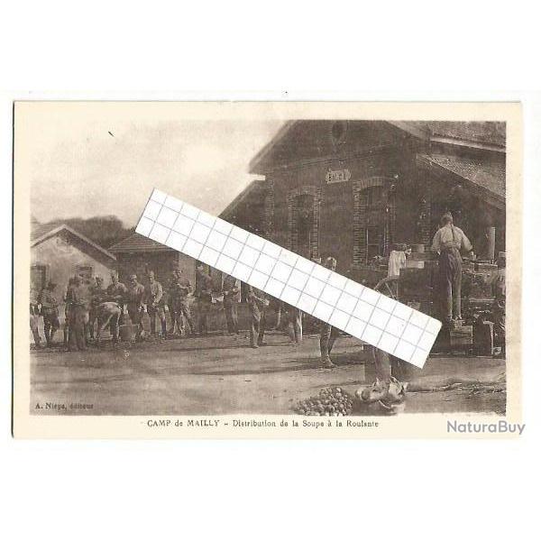 camp de mailly . distribution de la soupe � la roulante , dos vert s�par�