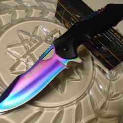 Couteau Tac Force Linerlock A/O Rainbow Lame Acier Inox Manche Alu TF858RB