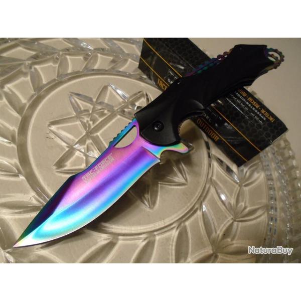 Couteau Tac Force Linerlock A/O Rainbow Lame Acier Inox Manche Alu TF858RB