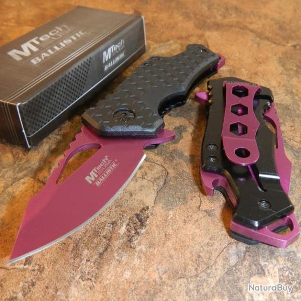 Couteau Mtech Framelock Pink A/O Lame Acier 440 Manche FRN MTA882PK