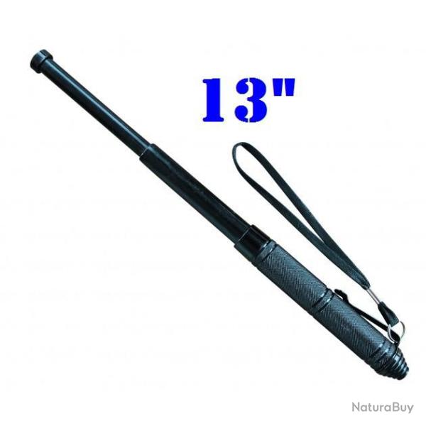 MATRAQUE TELESCOPIQUE 13" MINI EN ACIER NOIR CHROME AVEC CLIP METAL POUR LE CEINTURE