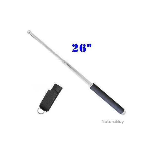 MATRAQUE TLESCOPIQUE 26" EN ACIER ARGENT AVEC NYLON ETUI