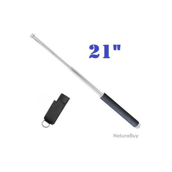 MATRAQUE TLESCOPIQUE 21" EN ACIER ARGENT AVEC NYLON ETUI