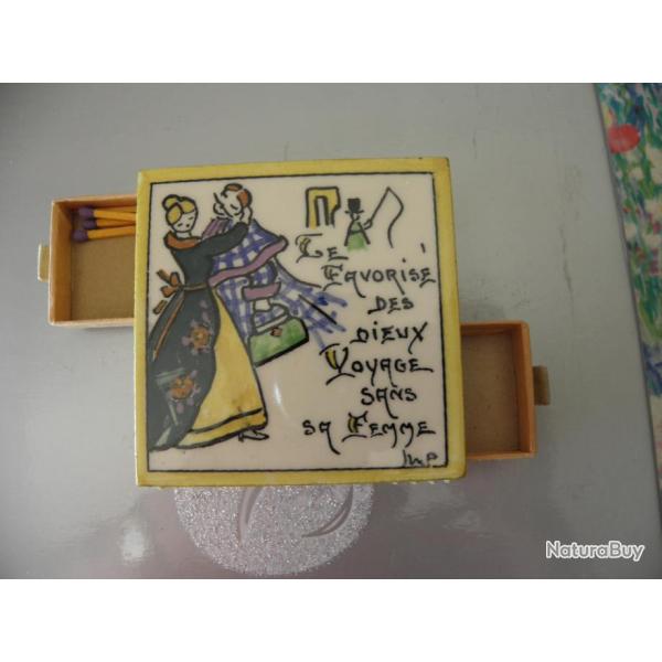 bizarre bo�te d'allumettes carrelage ceramique peint a la main