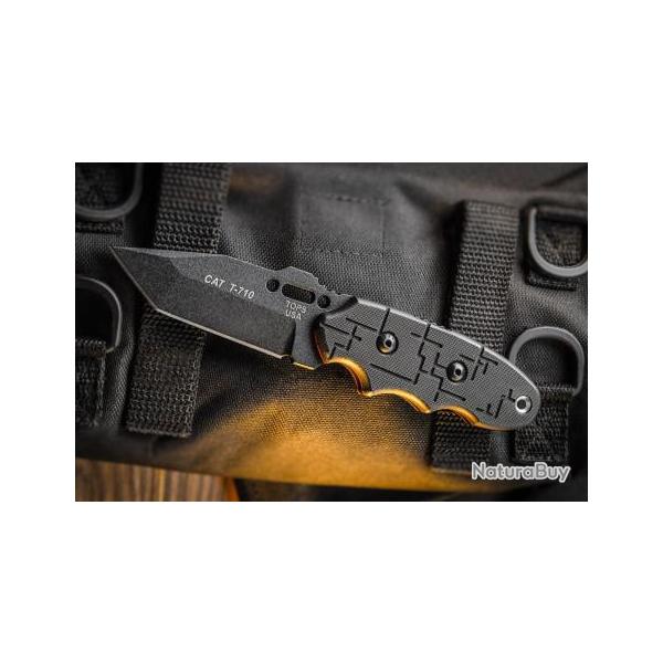 Couteau Tops CAT Tanto Black G10 Covert Anti-Terrorism Acier 1095 Manche G-10 Made USA TP203T01