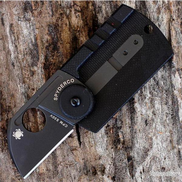 Couteau Spyderco Serge Panchenko Dogtag Black Lame Acier CPM S30V Manche Fibre Carbone SC188CFBBKP